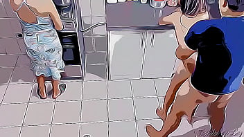 Me Follo a mi Hijastra Caliente al Lado de su Mama en la Cocina Cartoon Hentai