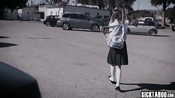 Perverted brunette schoolgirl banged by two bad friends