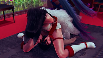 Sona y KDA Ahri 3d cunnilingus porno hasta el orgasmo y follan con la pose sentada en la cara regla 34