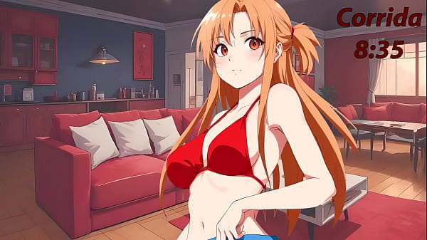 Asuna en lencería roja te cuenta cómo meneártela paso a paso